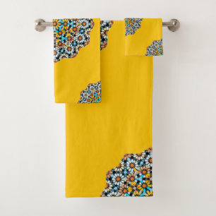 Turquise and Yellow Marble Moroccan Mosaic Bath Towel Set