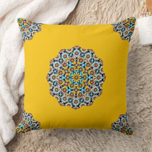 Turquise and Yellow Marble Moroccan Mosaic  Cushion