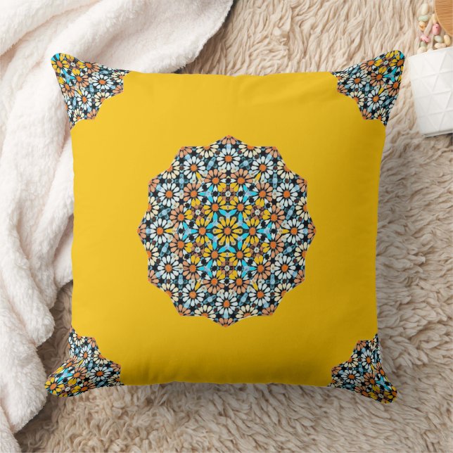 Turquise and Yellow Marble Moroccan Mosaic  Cushion (Blanket)