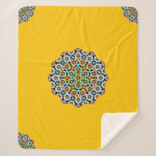 Turquise and Yellow Marble Moroccan Mosaic Sherpa Blanket