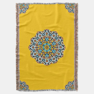 Turquise and Yellow Marble Moroccan Mosaic  Throw Blanket