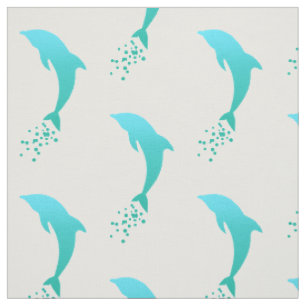 Turquise Blue Jumping Dolphin With Bubbles Fabric