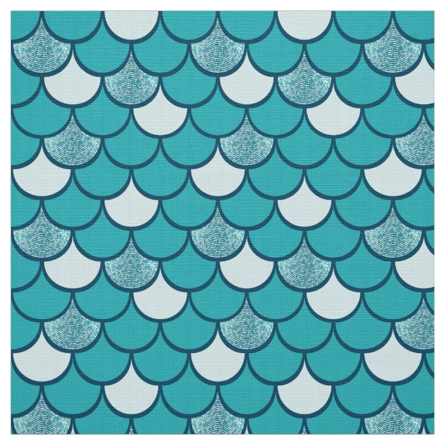 Turquise  fish scale pattern with glitter effect fabric (Swatch)