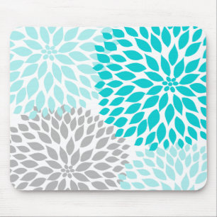 Turquoie blue grey dahlia desk office accessory mouse pad