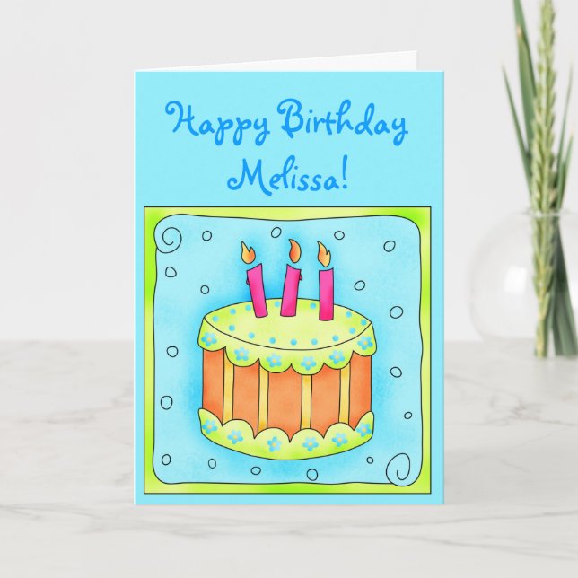 Turquoise 3rd Birthday Card with Cake (Front)