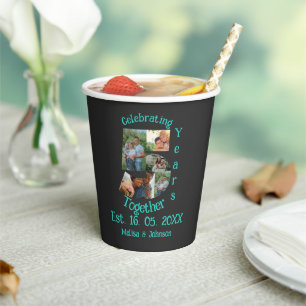 Turquoise 5th Wedding Anniversary 5 Photo Collage Paper Cups