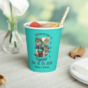 Turquoise 5th Wedding Anniversary 5 Photo Collage Paper Cups
