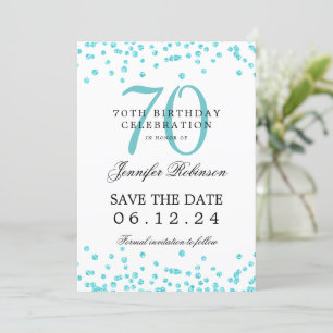Turquoise 70th Birthday Save the Date Details  Invitation
