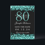 Turquoise 80th Birthday Save the Date w/ Details Invitation<br><div class="desc">Elegant "80th Birthday Party" design with Turquoise String Lights and custom name and details text. Easy to use and easy to personalise. Order Today!</div>