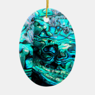 Turquoise abalone paua shell detail ceramic tree decoration