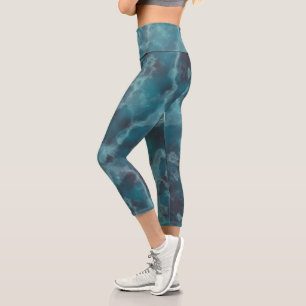 Turquoise Abstract Capri Leggings