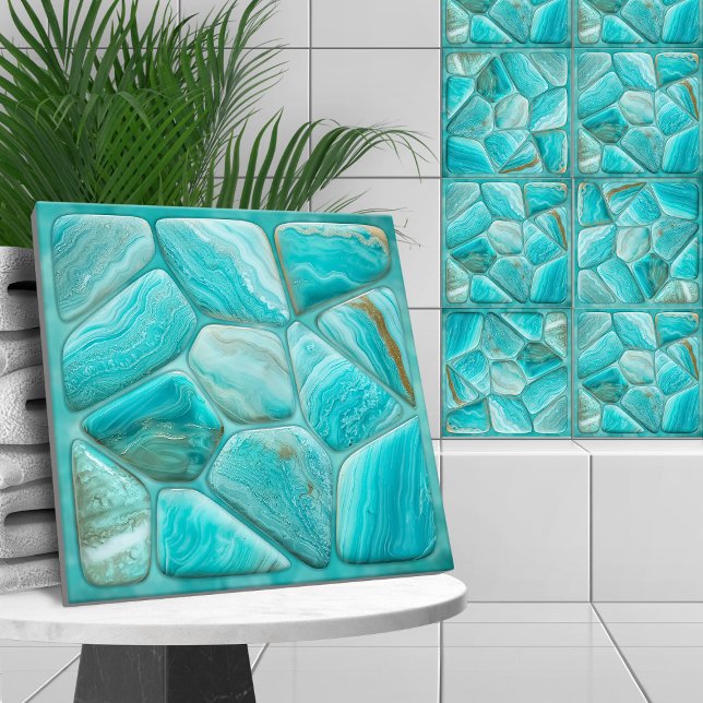 Turquoise Abstract Cellular Art Ceramic Tile (Creator Uploaded)