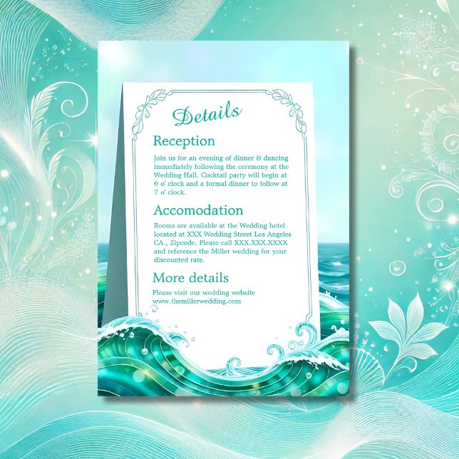 turquoise abstract coastal wave vibe wedding enclosure card (Creator Uploaded)