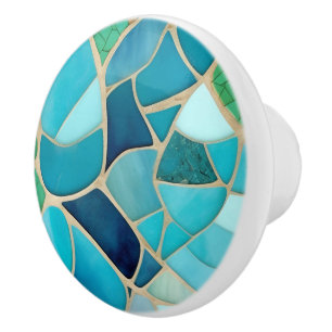 Turquoise Abstract Mosaic Art Deco Drawer Knob