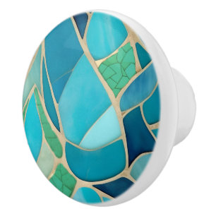 Turquoise Abstract Mosaic Art Deco Drawer Pull