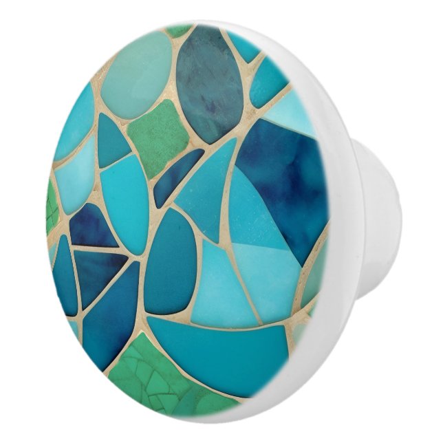 Turquoise Abstract Mosaic Art Deco Wardrobe Door Ceramic Knob (Right)