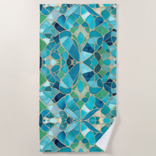 Turquoise Abstract Mosaic Beach Towel