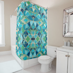 Turquoise Abstract Mosaic Shower Curtain