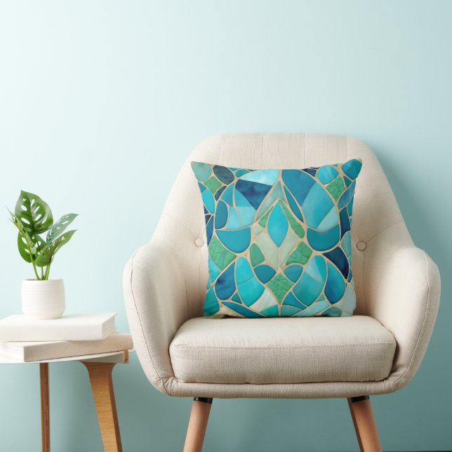 Turquoise Abstract Mosaic with Art Deco style Cushion (Chair)