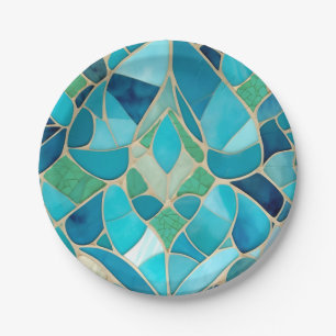 Turquoise Abstract Mosaic with Art Deco style Paper Plate