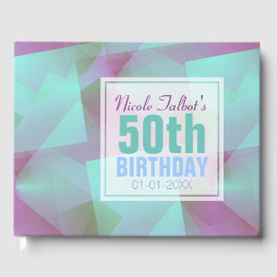 Turquoise Abstract pastel 50th Birthday Guest Book