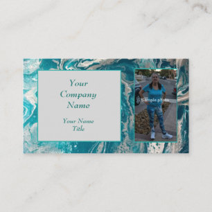 Turquoise Abstract Photo QR code Business Cards