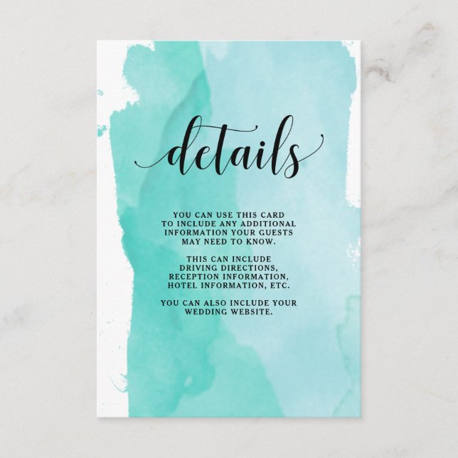 Turquoise Abstract Stripes | Wedding Guest Details Enclosure Card (Front)