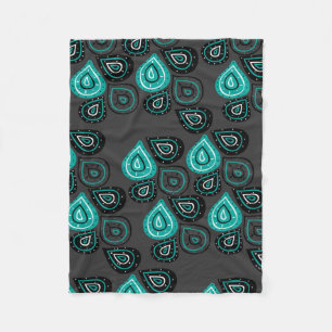 Turquoise Abstract Teardrops Pattern Fleece Blanket