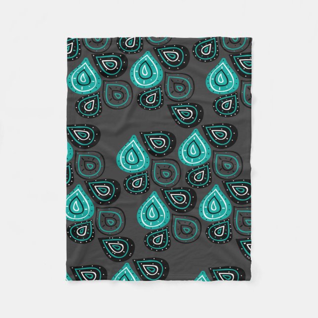 Turquoise Abstract Teardrops Pattern Fleece Blanket (Front)
