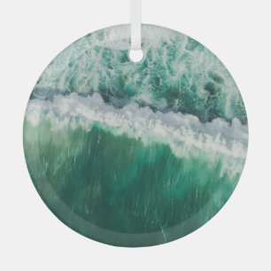 Turquoise Aerial Wave: Drone Shot Glass Tree Decoration