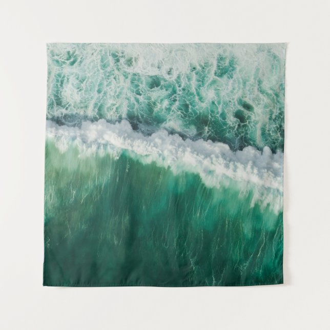Turquoise Aerial Wave: Drone Shot Tapestry (Front)