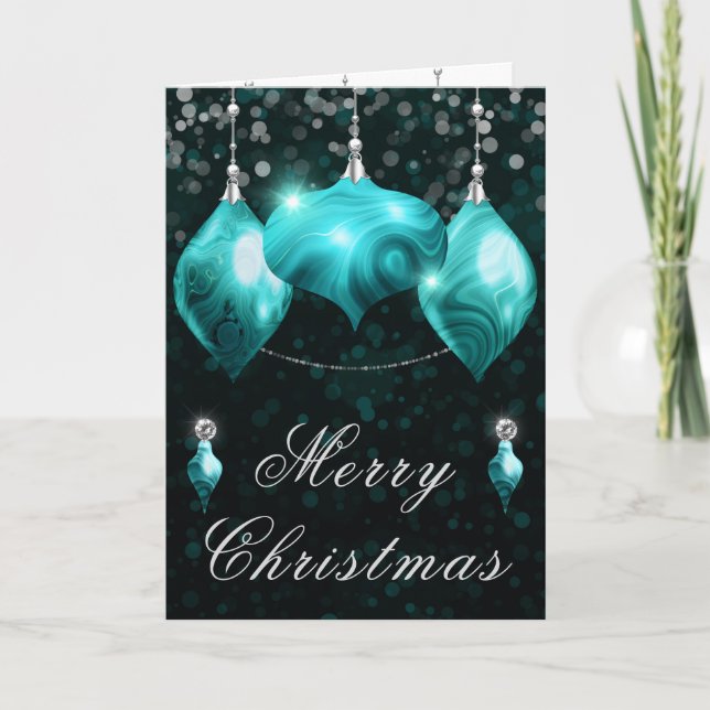 Turquoise Agate Baubles Christmas Dinner Party Holiday Card (Front)
