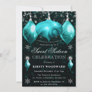 Turquoise Agate Baubles Christmas Sweet 16 Invitation
