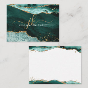 Turquoise Agate Geode Gold Glitter Monogram Script Card