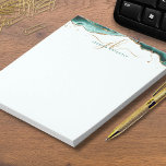 Turquoise Agate Geode Gold Glitter Script Monogram Notepad<br><div class="desc">Personalised elegant 5.5x6" Notepad featuring turquoise, teal agate geode and marble accented with faux gold glitter and fancy handwritten script monogram initials with swashes in gold and name in turquoise on lightly coloured turquoise paper. CHANGES: The text font style, colour, size and placement can be changed in EDIT for a...</div>