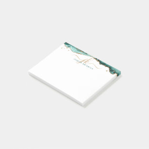 Turquoise Agate Geode Gold Glitter Script Monogram Post-it Notes