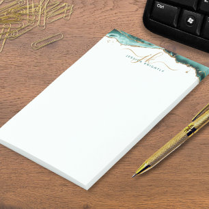 Turquoise Agate Geode Gold Glitter Script Monogram Post-it Notes