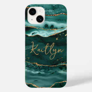  Turquoise Agate Geode Gold Glitter Script Name Case-Mate iPhone 14 Case