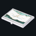Turquoise Agate Geode Script Monogram Gold Glitter Business Card Holder<br><div class="desc">Modern, stylish professional business card holder featuring turquoise, teal agate and faux gold glitter veins and accents personalised with fancy calligraphy script monogram initials. ASSISTANCE: For help with design modification or personalisation, colour change, transferring the design to another product or you would like coordinating items, contact the designer BEFORE ORDERING...</div>