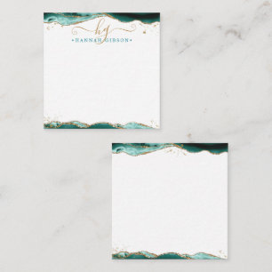Turquoise Agate Geode Script Monogram Gold Glitter Card
