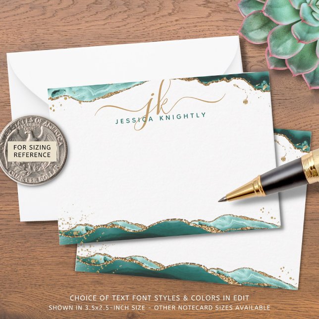 Turquoise Agate Geode Script Monogram Gold Glitter Card (Creator Uploaded)