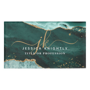 Turquoise Agate Gold Glitter Script Monogram Name Tag