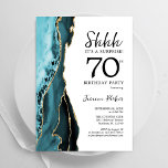 Turquoise Agate White Gold Surprise 70th Birthday Invitation<br><div class="desc">Turquoise,  white and gold agate surprise 70th birthday party invitation. Elegant modern design featuring watercolor agate marble geode background,  faux glitter gold and typography script font. Trendy invite card perfect for a stylish women's bday celebration. Printed Zazzle invitations or instant download digital printable template.</div>