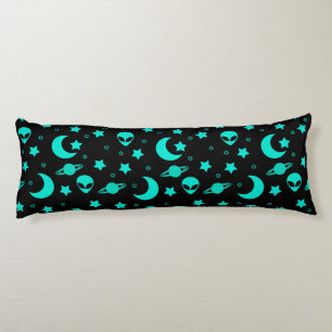 Turquoise Alien Pattern with Stars and Moons Body Cushion