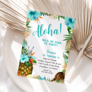 Turquoise Aloha Birthday, Hawaiian Luau Tropical  Invitation