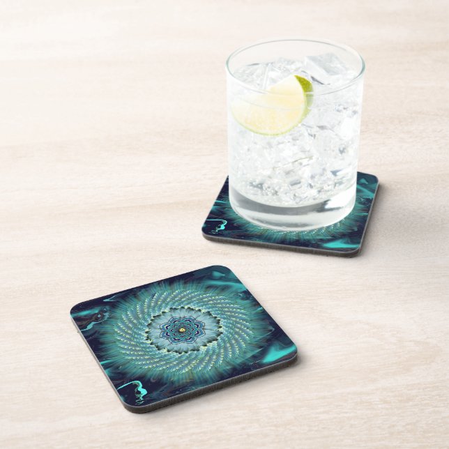 Turquoise and Aqua Mandala Coasters (Right Side)