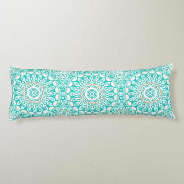 Turquoise and Beige Ocean Mandala Pattern Body Cushion (Back)