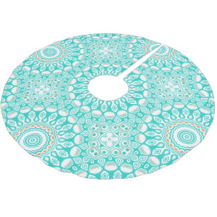 Turquoise and Beige Ocean Mandala Pattern Brushed Polyester Tree Skirt
