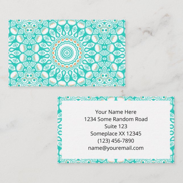 Turquoise and Beige Ocean Mandala Pattern Business Card (Front/Back)