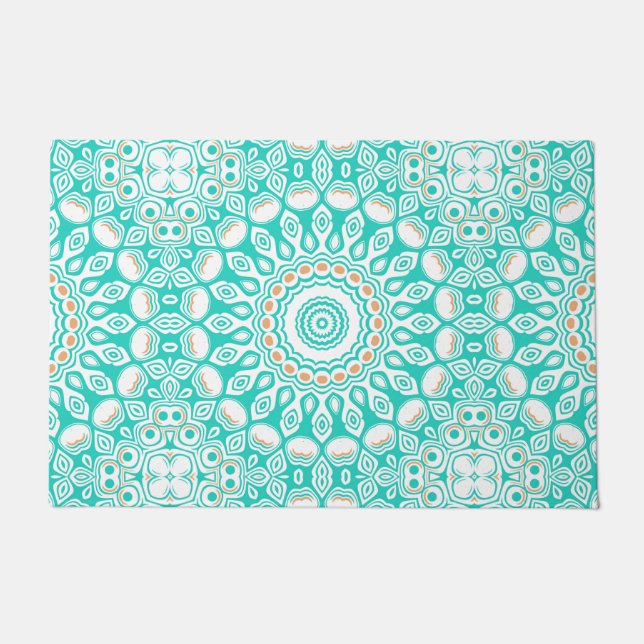 Turquoise and Beige Ocean Mandala Pattern Doormat (Front)